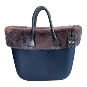 O Bag Mini, Navy blue, gray fur with chrome handles and gray liner